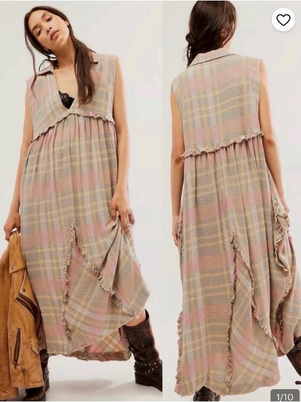 Free People Kirby Boho Plaid Sleeveless Maxi Dress - Pink & Beige XS